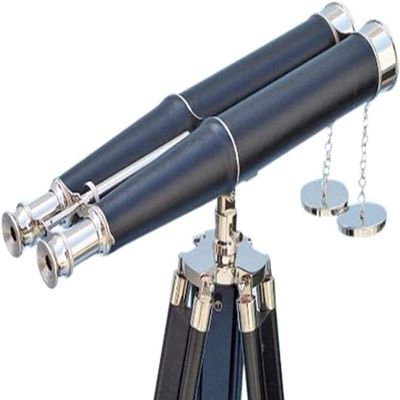 62'' Floor Standing Admirals Chrome Black Leather Marine Binoculars, (62 Inches, Color : Shiny Chrome) Fully Functional Nautical Home Decor Binoculars for Adults with Wooden Tripod Stand