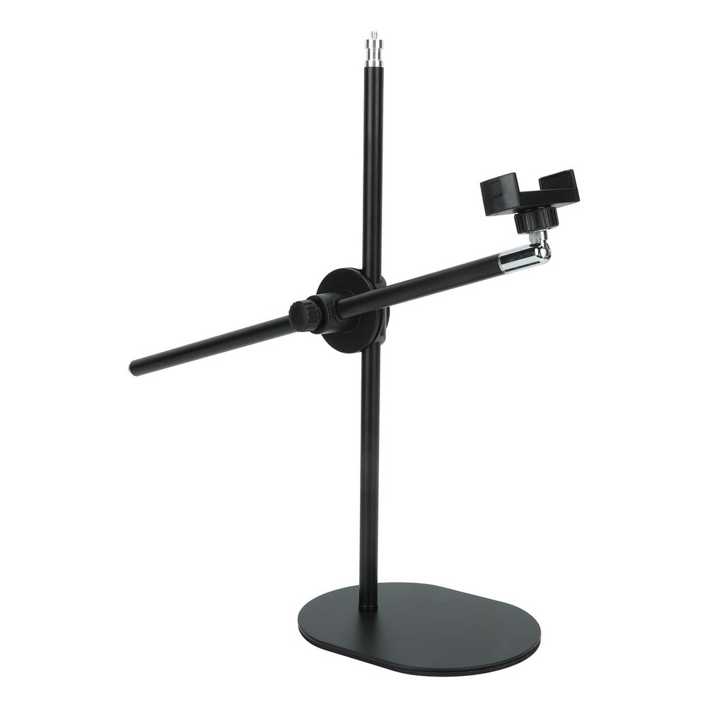 Overhead Phone Mount, Video Recording Multiangle Adjustable Telescopic Soft Cushion Arm Cellphone Holder Tabletop Live Stream Clamp Stand