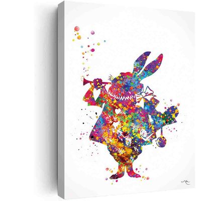 DAVUD Art Wall Decor For Living Room,White Rabbit Watercolor Print Gift for Teen Print Gift Children Decor Nursery Wall Art Kids Wall Decor Rabbit Hole Print- 16in x24 in-Ready to hang