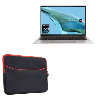 BoxWave Case Compatible with ASUS Zenbook S 13 OLED (UX5304) - SoftSuit with Pocket, Soft Pouch Neoprene Cover Sleeve Zipper Pocket - Jet Black with Red Trim