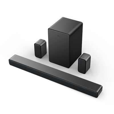 TCL 5.1ch Sound Bar with Wireless Subwoofer (Q6510, 2023 - Model), Dolby Audio, DTS Virtual:X, 430W, Built-in Center Channel Speaker, 2 Rear Surround Sound Speakers, Wall Mount / HDMI cable included
