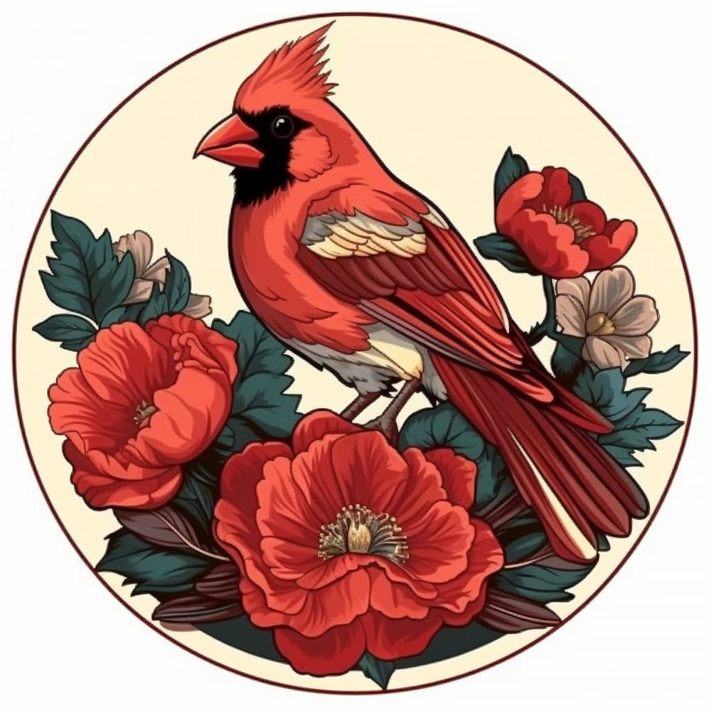 Yoonek Graphics Indiana Northern Cardinal Bird Peony Flower Vinyl Decal Sticker for Car, Laptop, Tumbler, More. #008492-4"