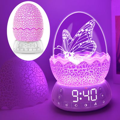 MTDYHY Butterfly Night Light Sleep Lamp with Lullaby White Noise, Digital Clock Alarm Clock with LED Dcor Light, Butterfly Gifts/Decor for Girls Women(2th Generation)