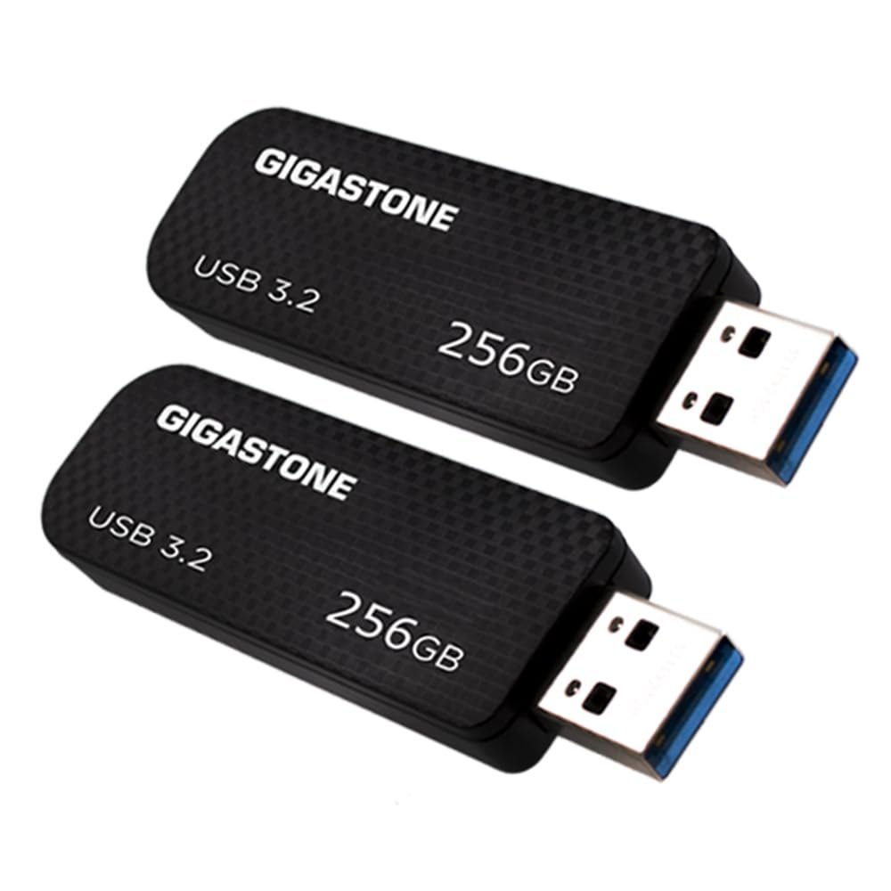 GIGASTONE 256GB Flash Drive (2 Pack) Z30 USB 3.2 Gen 1, 100MB/s Ultra Fast, Keychain Loop, Carbon Fiber Style, Push-Pull Design, Data Storage, Backup for PC/Mac/TV/Car, USB 2.0/3.0/3.1 Compatible