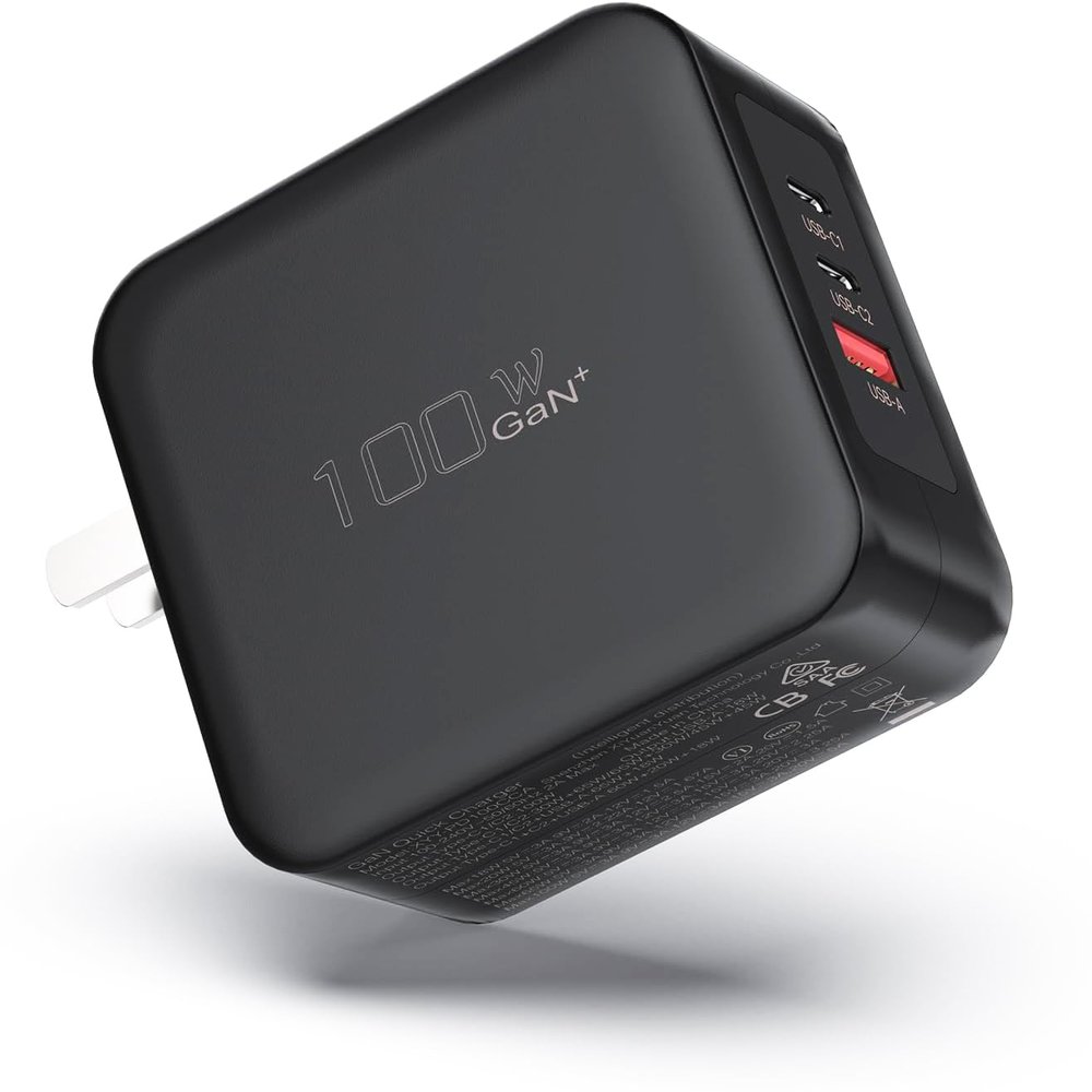 100W USB C Fast Charger, 3-Port GaN Wall Charger PD USB C and QC USB A Charger Adapter Super Fast Type C Charging for MacBook, iPad, iPhone 15 15 Pro, Galaxy S23 Ultra, Steam Deck, Dell XPS, Google
