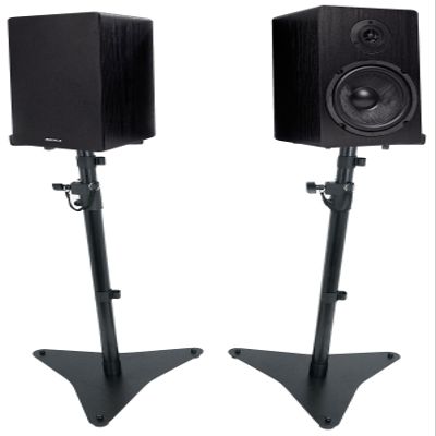 Rockville RockShelf 64B Bundle: (2) 400W 6.5 in Black 4 Ohm Home Theater Bookshelf Speakers, RVSM5 Adjustable Height Studio Monitor Speaker Stands, for Music and TV Audio, 3 Items