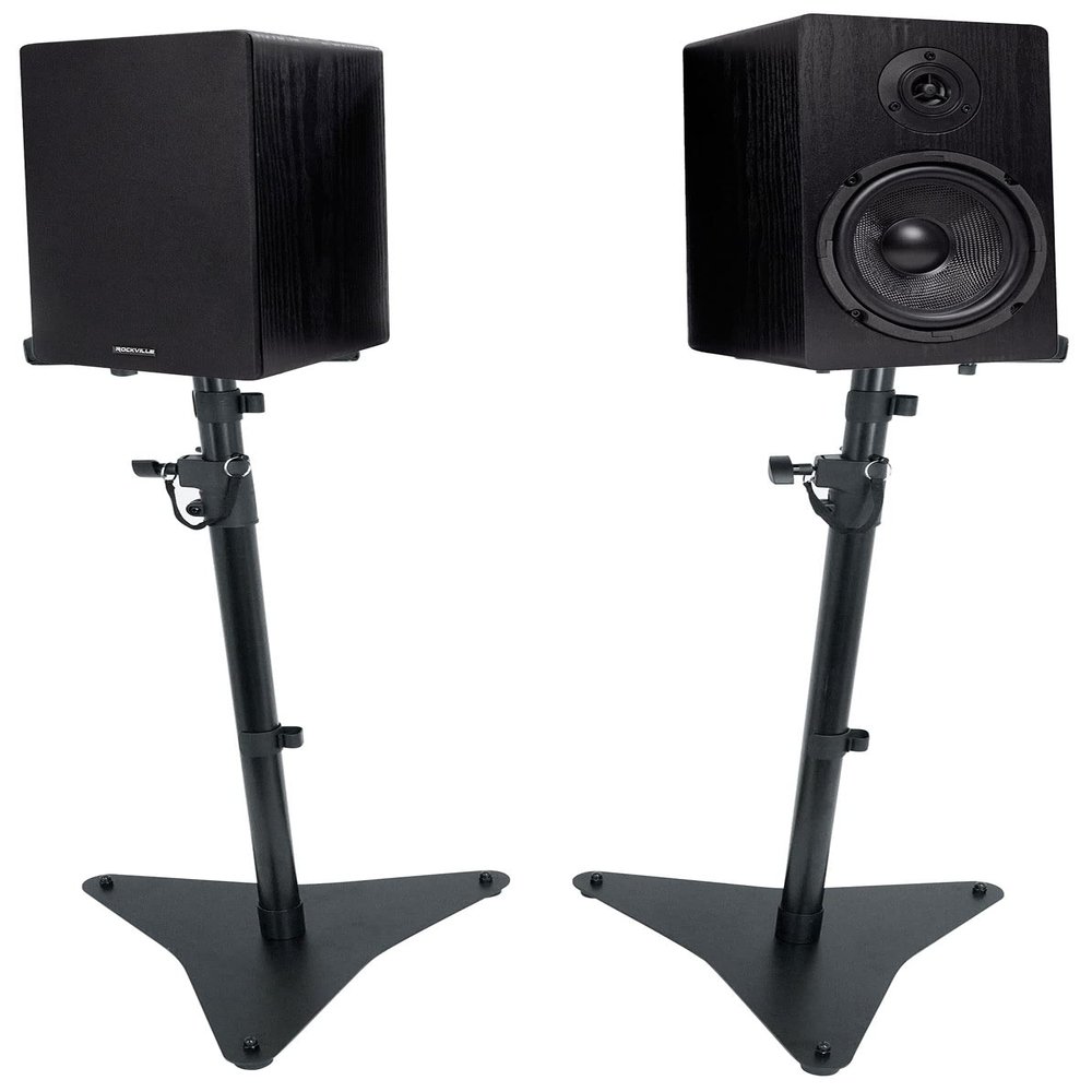 Rockville RockShelf 64B Bundle: (2) 400W 6.5 in Black 4 Ohm Home Theater Bookshelf Speakers, RVSM5 Adjustable Height Studio Monitor Speaker Stands, for Music and TV Audio, 3 Items