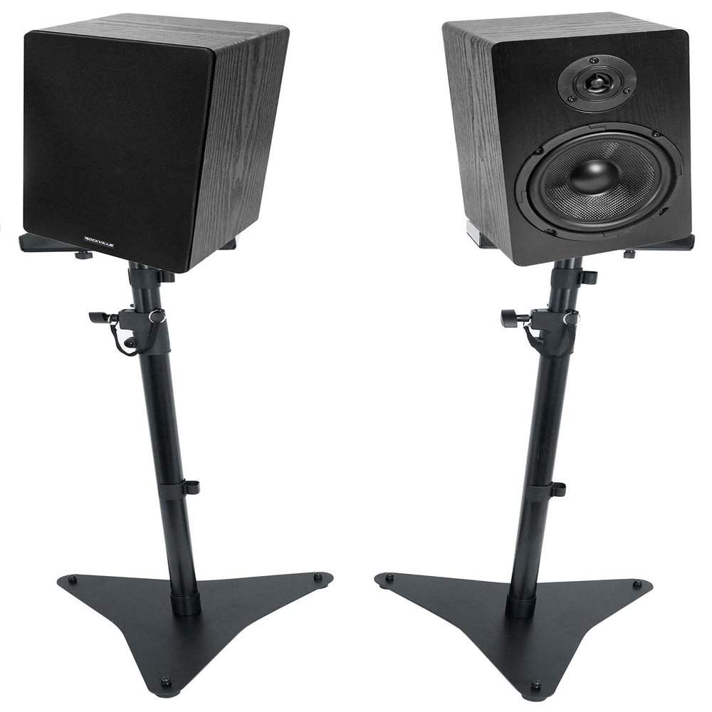Rockville RockShelf 68B Bundle: Pair 6.5 in 50W RMS / 200W Peak 8 Home Bookshelf Speakers, Pair RVSM5 Adjustable Studio Monitor Stands, 4-Items