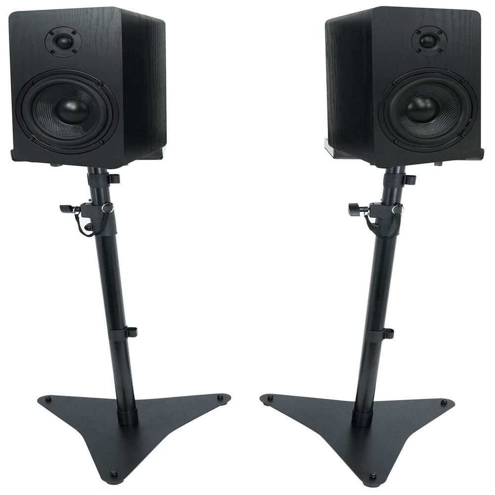 Rockville RockShelf 58B Bundle: Pair 5.25" 360W Peak / 45W RMS Each Home Theater Bookshelf Speakers, Kevlar Woofer, Silk Dome Tweeter, RVSM5 Pair Studio Monitor Speaker Stands Adjustable, 2-Items