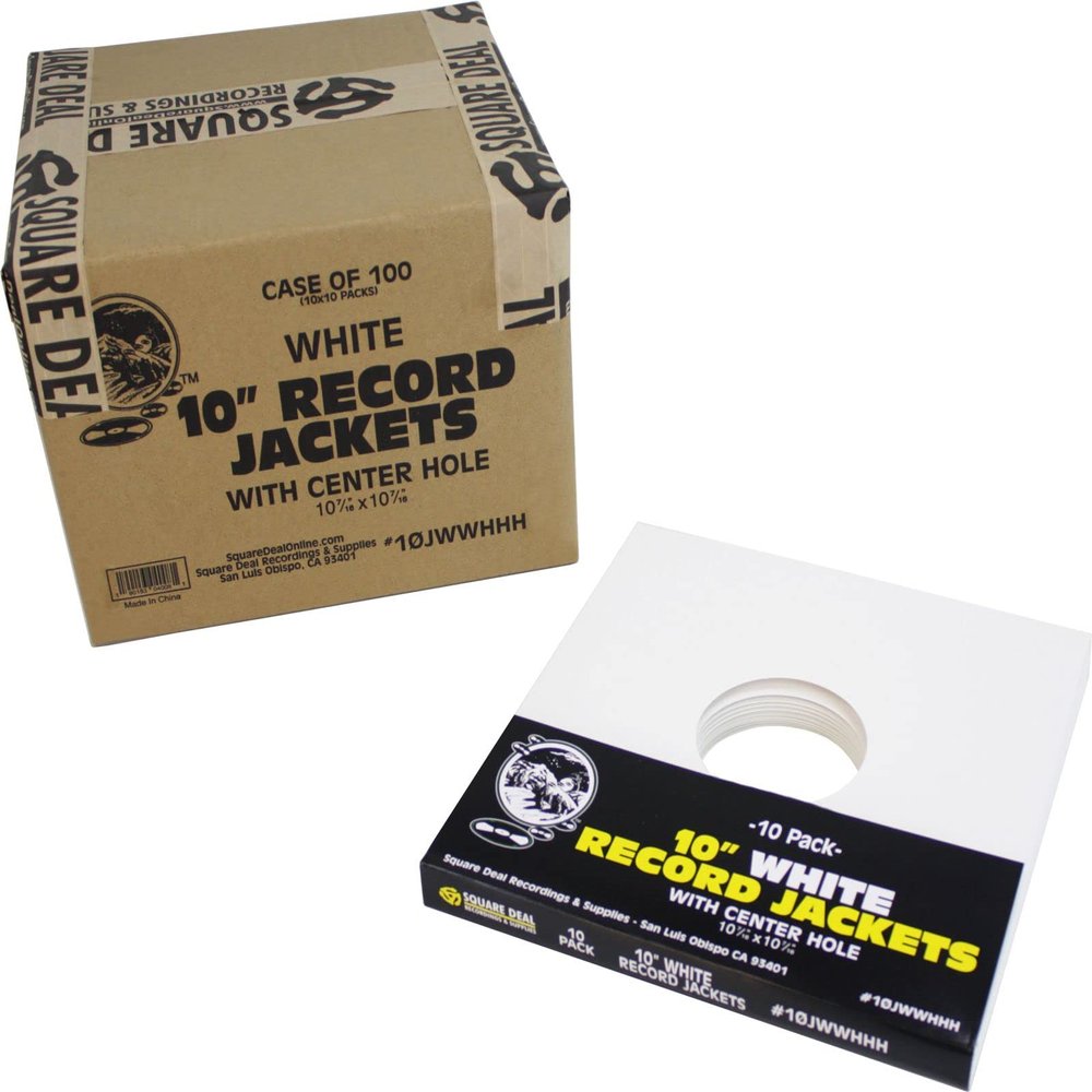 (100) 10" Record Jackets - White (Glossy Finish) - with Hole