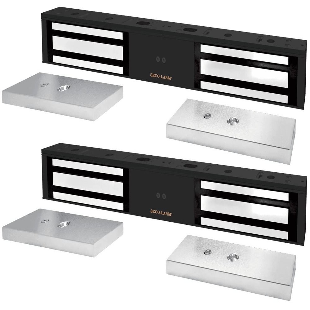 Seco-Larm E-941DB-1K2P Pack of 2 Electromagnetic Locks; Double-Door; Bond Sensor; Status LED; 1200 Pounds Holding Force per Door; MOV Surge Protection; Anodized Aluminum Housing with Black Finish
