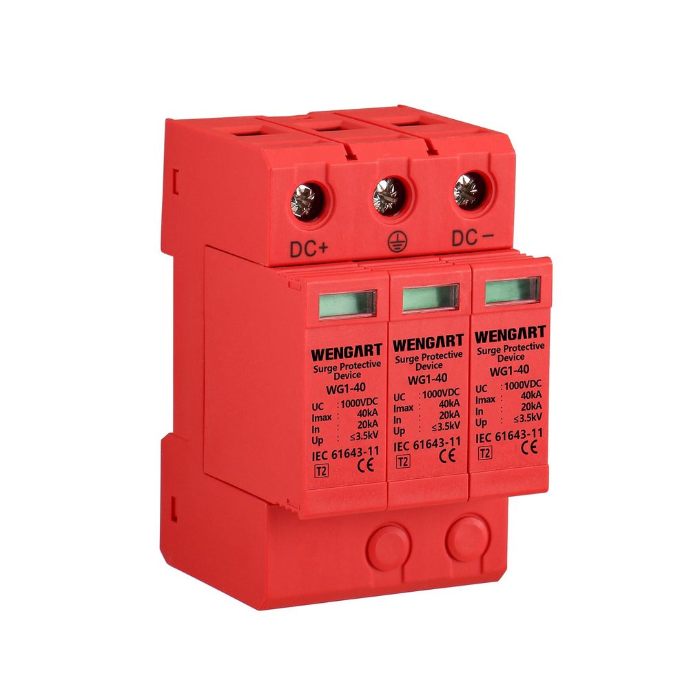 Wengart DC 1000V Surge Protective Device (SPD), 3-Pole 20-40kA Lightning Arrester, Photovoltaic Surge Protector for Solar PV System & Off-Grid Power, 36mm DIN Rail Mount, Modular Replacement Design