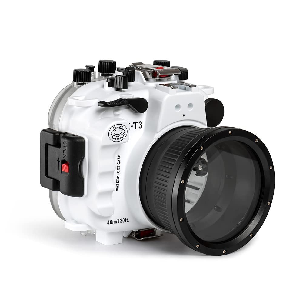 Seafrogs 40M/130FT Underwater Camera housing Waterproof case for Fujifilm X-T3, w/Zoom Gears for XC16-50mm, XF18-55mm (White)
