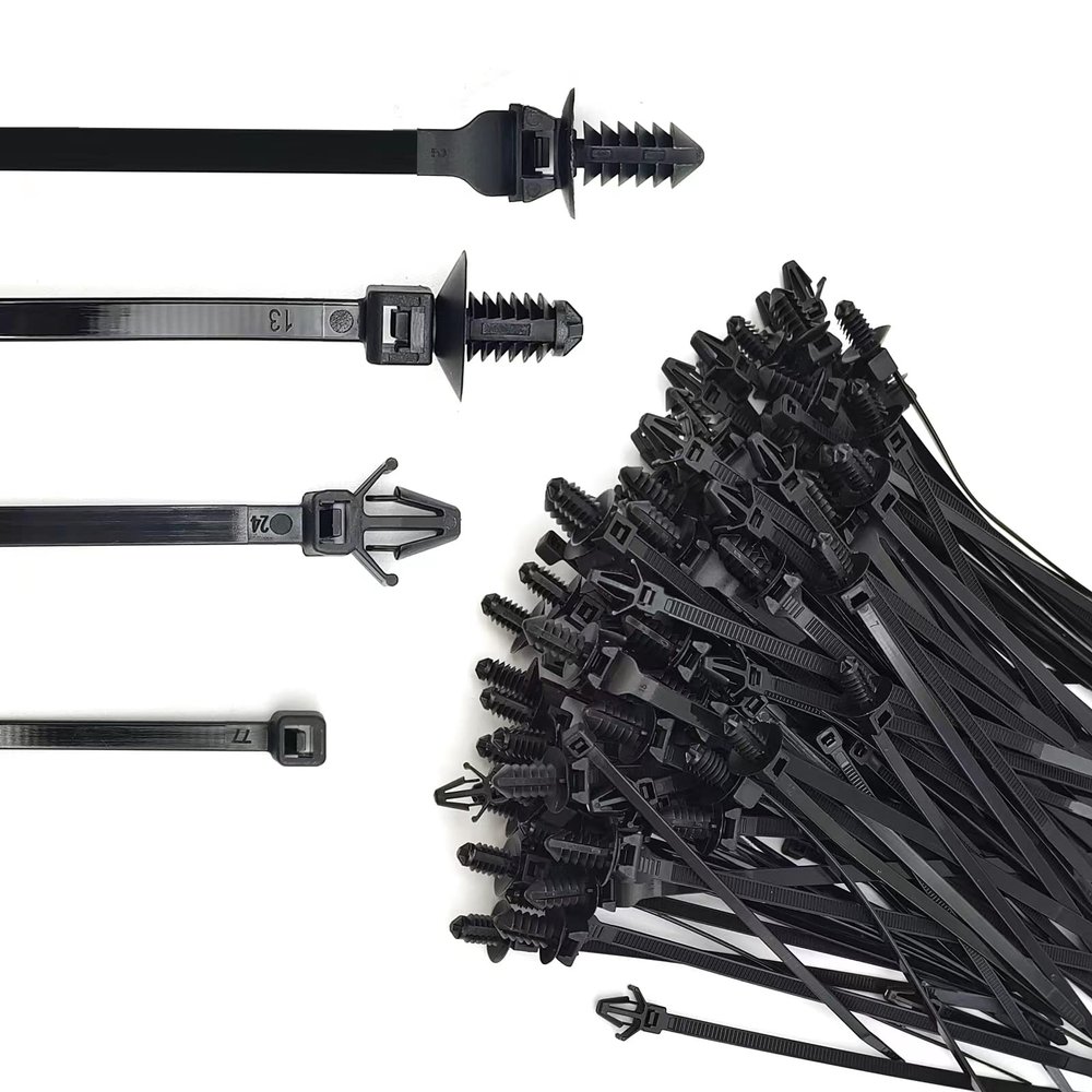 120Pcs Universal Push Mount Cable Zip Tie 4 Most Sizes, Nylon Self Locking Cable Strap for Engine Bay Wire Harness Restraint Ties, Compatible with Cars Boat Polaris UTV Side By Side Jeep Wrangler