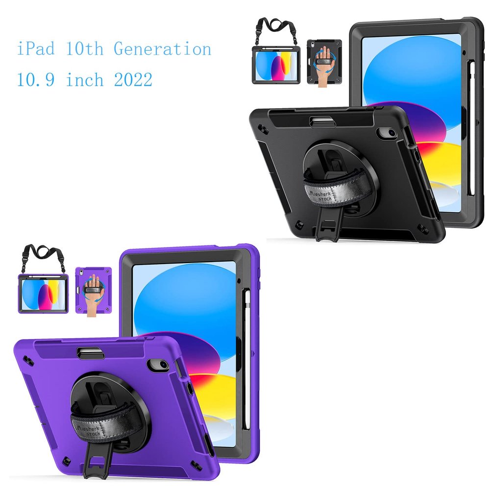 (2 Pack) Miesherk Stock Case for iPad 10th Generation 10.9 inch 2022 Black+ Purple