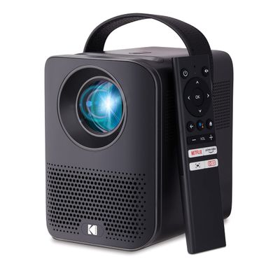 KODAK FLIK HD9 Smart Projector | Mini Black Portable Indoor & Outdoor Movie with Android TV Streaming Apps, Wi-Fi and Bluetooth, Built-In Speakers & Voice Remote | FHD 1080p for Screens Up to 120