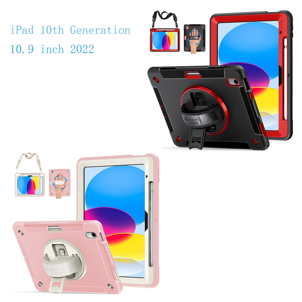 (2 Pack) Miesherk Stock Case for iPad 10th Generation 10.9 inch 2022 Red + Pink