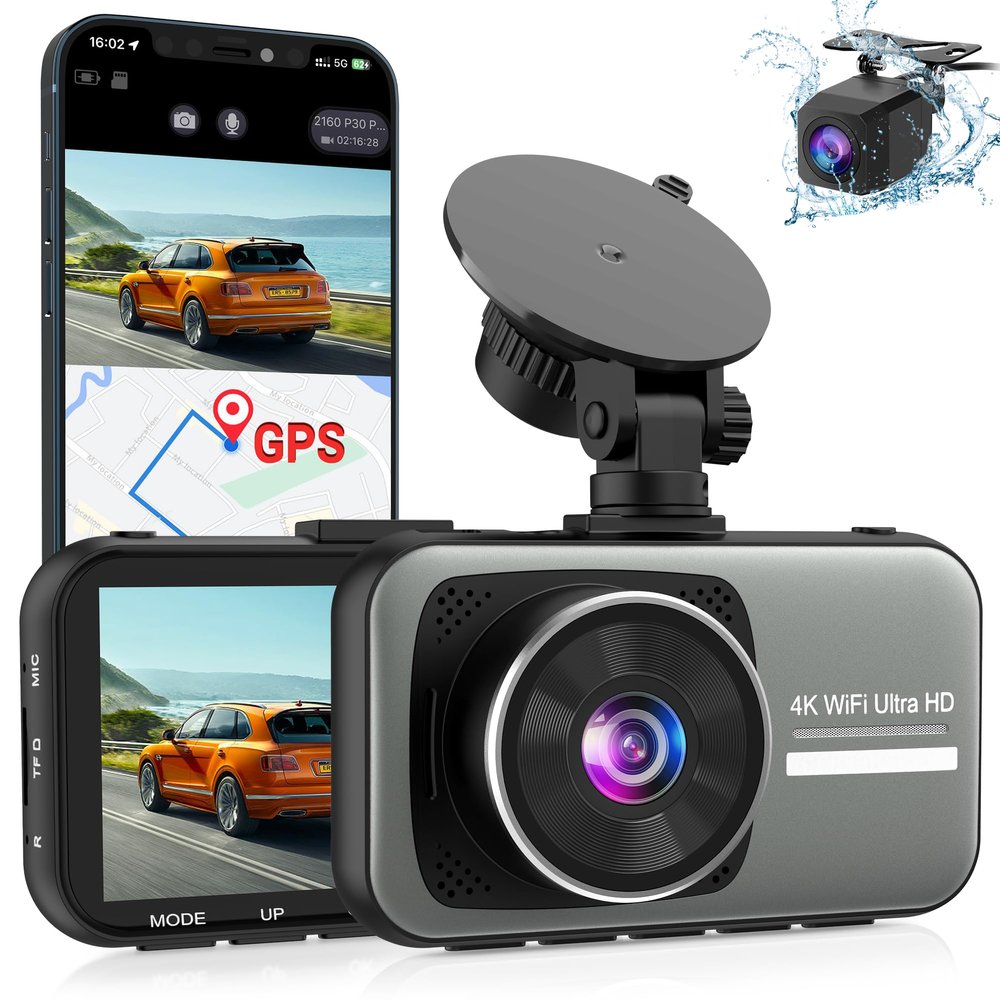 4K Dash Cam Front and Rear 1080P Dual Dash Cam, 4K/2K Full HD Dash Camera for Cars, Built-in Wi-Fi GPS, Smart App Control, 3" IPS Screen Night Vision, 170Wide Angle, Support 256GB Max