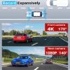 4K Dash Cam Front and Rear 1080P Dual Dash Cam, 4K/2K Full HD Dash Camera for Cars, Built-in Wi-Fi GPS, Smart App Control, 3" IPS Screen Night Vision, 170Wide Angle, Support 256GB Max view 2