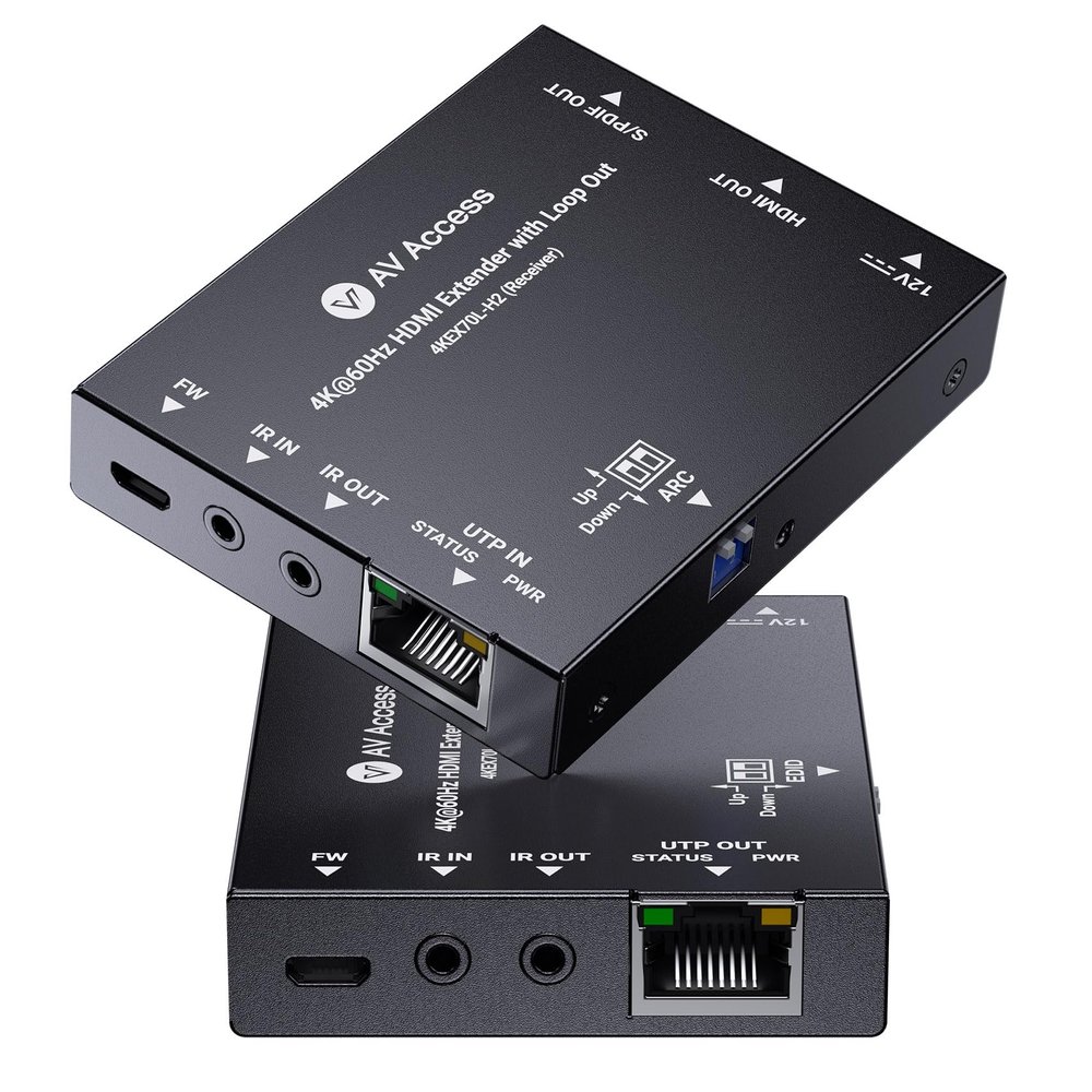AV Access 4K HDMI Extender Over Cat6, 230ft/70m, 4K@60Hz 4:4:4, Loop Out, HDCP 2.3, Bi-Directional PoC, IR Control, EDID & ARC Switch, Dolby Atmos, Easy Install for Home Theater, Office(4KEX70L-H2)