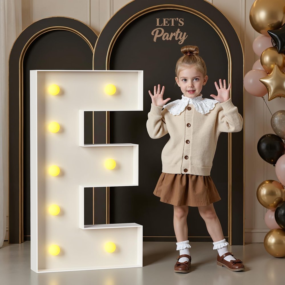 Mixifox Marquee Letters 3 Feet Tall, 3FT Large Light up Letters E, Big Sign E with Warm White Light for Birthday Wedding Proposal Engagement Graduation Party Backdrop Decorations