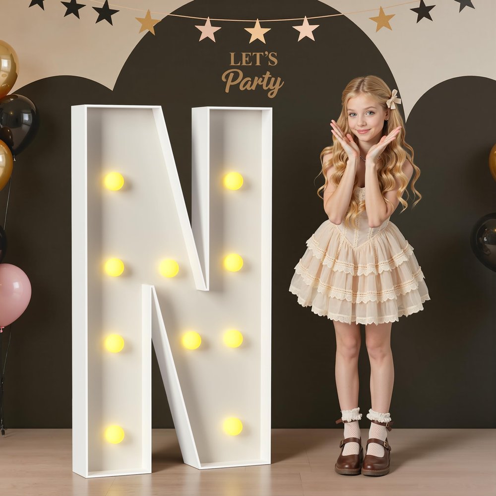 Mixifox Marquee Letters 4 Feet Tall, 4FT Large Light up Letters N, Big Sign N with Warm White Light for Birthday Wedding Proposal Engagement Graduation Party Backdrop Decorations