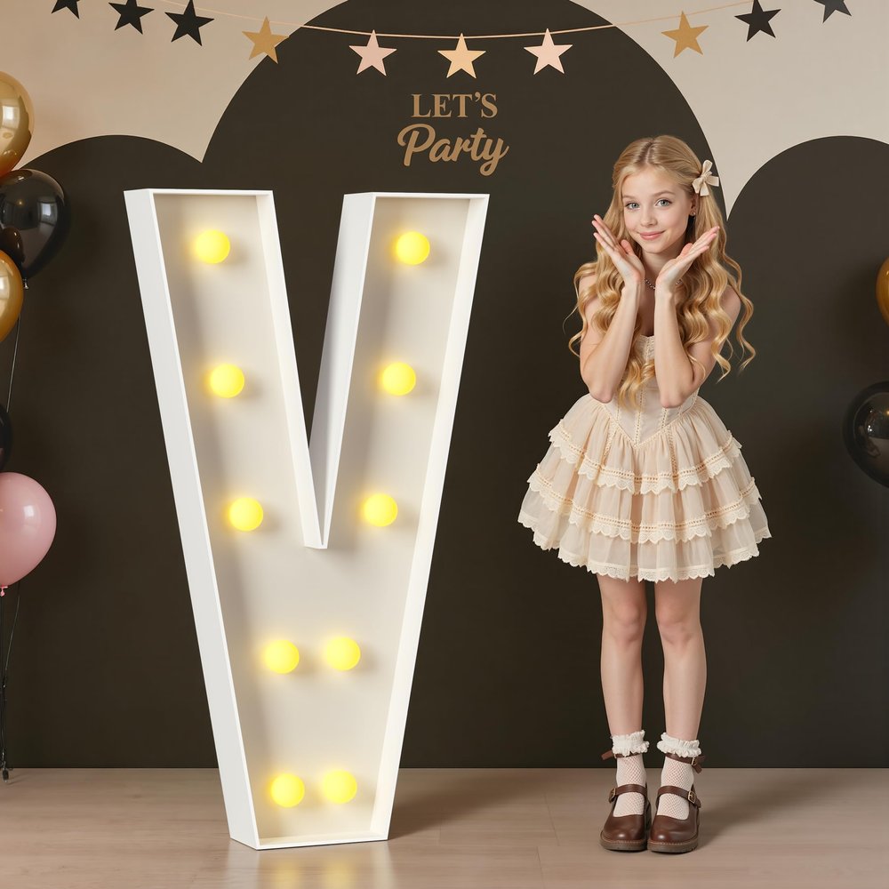 Mixifox Marquee Letters 4 Feet Tall, 4FT Large Light up Letters V, Big Sign V with Warm White Light for 15th XV Birthday Wedding Proposal Engagement Graduation Party Backdrop Decorations