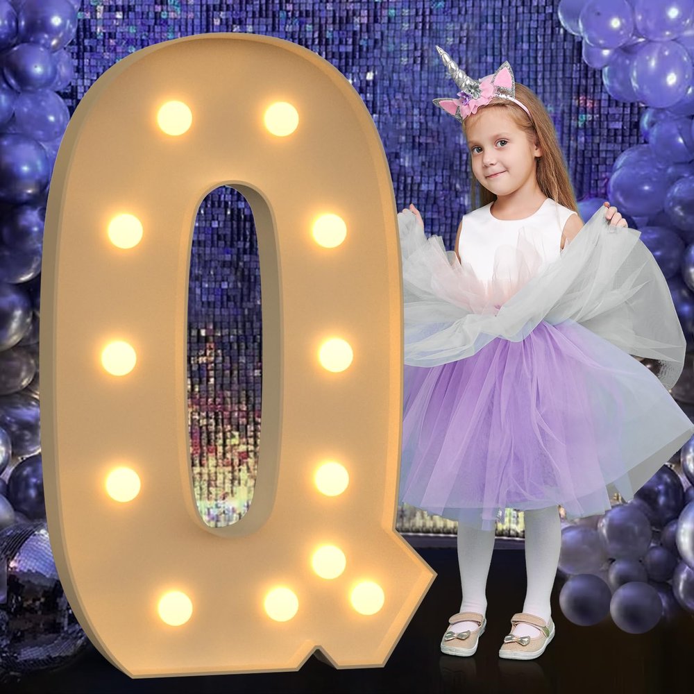 Mixifox Marquee Letters 4 Feet Tall, 4FT Large Light up Letters Q, Big Sign Q with Warm White Light for Birthday Wedding Proposal Engagement Graduation Party Backdrop Decorations