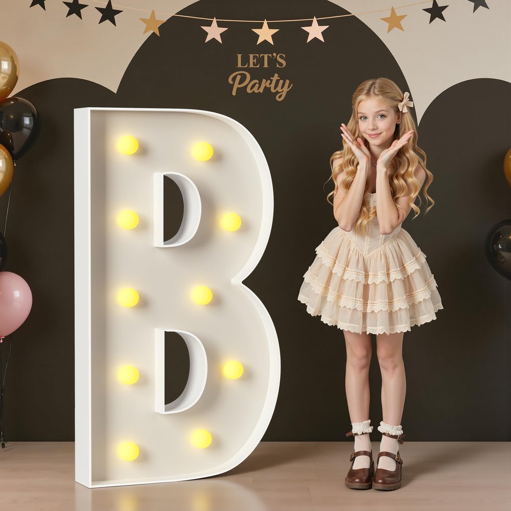 Mixifox Marquee Letters 4 Feet Tall, 4FT Large Light up Letters B, Big Sign B with Warm White Light for Birthday Wedding Proposal Engagement Graduation Party Backdrop Decorations