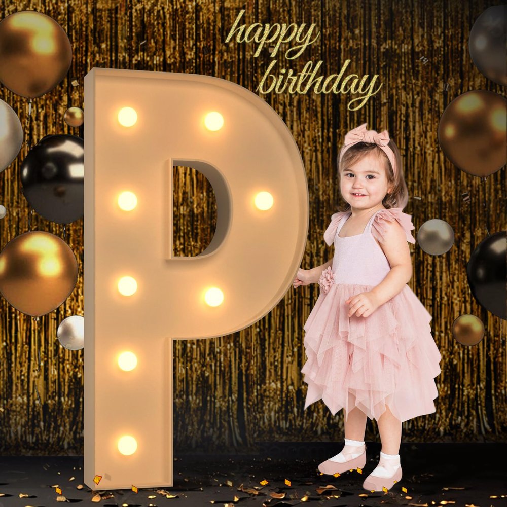 Mixifox Marquee Letters 3 Feet Tall, 3FT Large Light up Letters P, Big Sign P with Warm White Light for Prom Birthday Wedding Proposal Engagement Graduation Party Backdrop Decorations