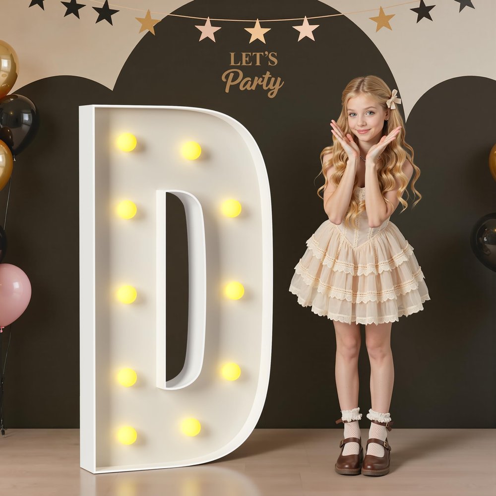 Mixifox Marquee Letters 4 Feet Tall, 4FT Large Light up Letters D, Big Sign D with Warm White Light for Birthday Wedding Proposal Engagement Graduation Party Backdrop Decorations