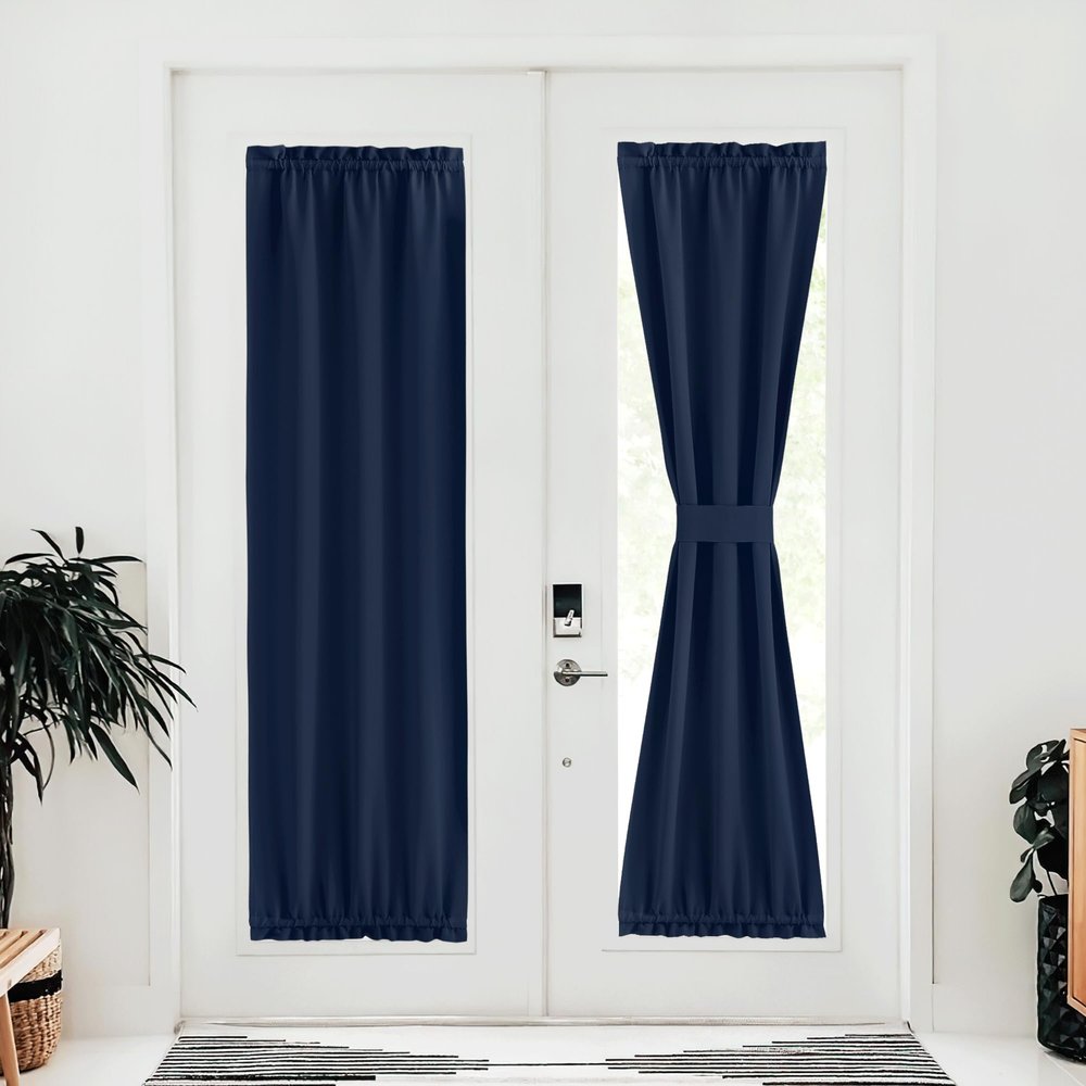 NICETOWN Navy Privacy French Door Curtain for Window Privacy with Tie Back