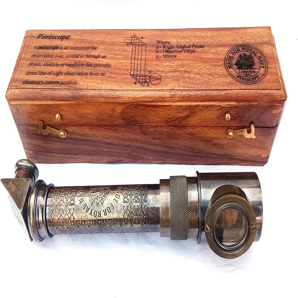 8" Black Antique Solid Brass Periscope, Vintage Marine Unique Design - Made for Royal Navy LONDON-1917, Fully Functional Educational Periscope