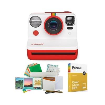 Polaroid Now 2nd Generation I-Type Instant Film Camera (Red), Shoot and Print Bundle with Magnetic/Hanging Photo Frames and Color Instant Film (8 Exposures) (3 Items)