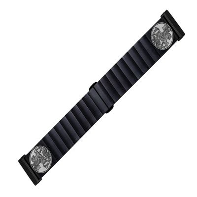 NICKSTON Saint George Engraved Band Compatible with Fitbit Versa Lite 2 3 4 and Sense 1 2 Black Stainless Steel Strap B-DK2 (For Versa 4 / Sense 2 Models, 6.5" (165mm) Wrist Size-Black Color)