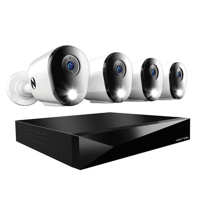 Night Owl 2-Way Audio 12 Channel DVR Video Home Security Camera System with (4) Wired 2K HD Indoor/Outdoor Deterrence Cameras and 2TB Hard Drive (Add up to 4 More Wired and 4 Wi-Fi Cameras) (4 Camera)