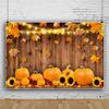 20x10ft Vinyl Farmhouse Fall Pumpkin Photography Backdrop Fall Photo Backdrop Thanksgiving Harvest Sunflower Maple Leaf on Rustic Wood Plank Background Autumn Backdrop for Photo Studio Props view 1