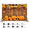 20x10ft Vinyl Farmhouse Fall Pumpkin Photography Backdrop Fall Photo Backdrop Thanksgiving Harvest Sunflower Maple Leaf on Rustic Wood Plank Background Autumn Backdrop for Photo Studio Props view 2
