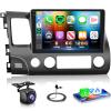 8 Core 6G+128G Car Stereo Radio for Honda Civic 2006-2011 with Wireless CarPlay/Android Auto/9 Inch 1280 * 720P IPS Touchscreen/Bluetooth 5.0/GPS/WiFi/DSP/36 EQ/AHD Backup Camera view 1