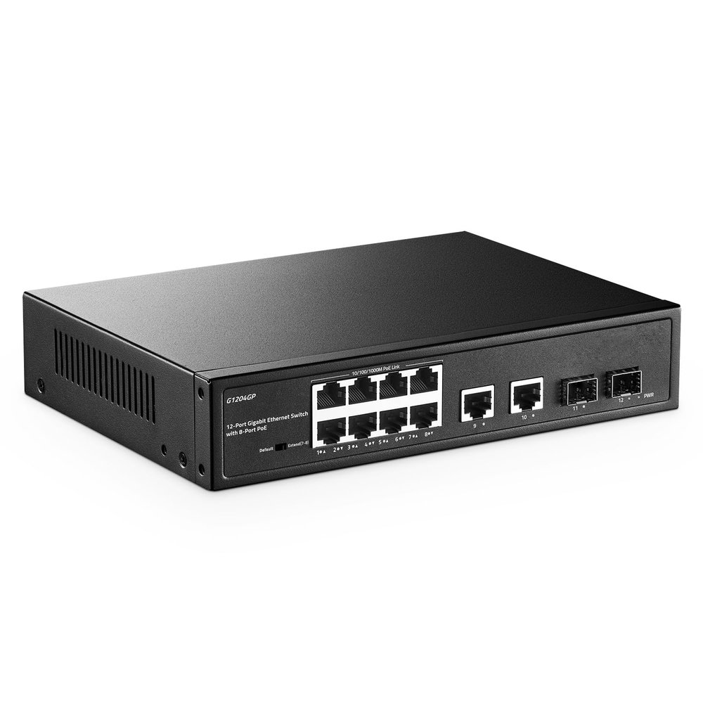 12 Port Gigabit PoE Switch, 8 Ggiabit PoE+, 2 GE Uplink, 2 Gigabit SFP Slot, IEEE802.3af/at Max 120W, Fanless Unmanaged Plug&Play Desktop Rackmount YuLinca Ethernet Switch