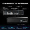 12 Port Gigabit PoE Switch, 8 Ggiabit PoE+, 2 GE Uplink, 2 Gigabit SFP Slot, IEEE802.3af/at Max 120W, Fanless Unmanaged Plug&Play Desktop Rackmount YuLinca Ethernet Switch view 4