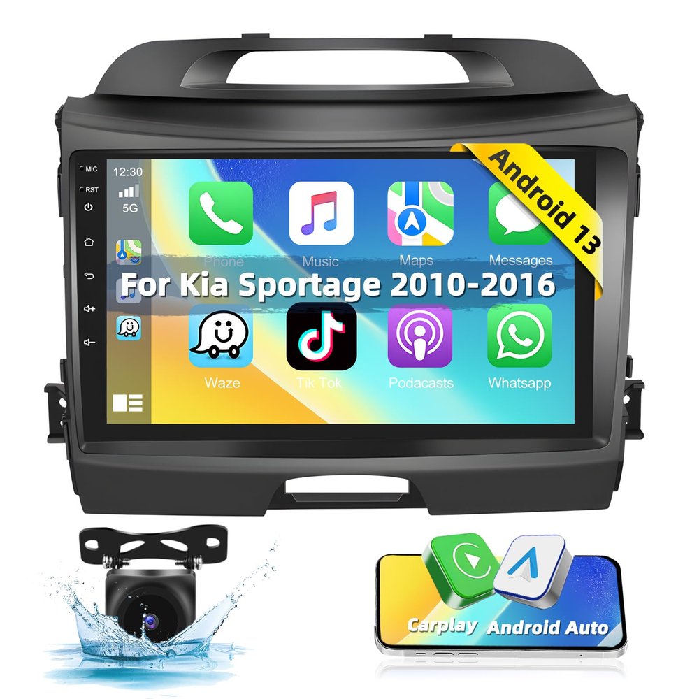 Car Stereo Radio for Kia Sportage 2010 2011 2012 2013 2014 2015 2016 with Carplay Android Auto 9" Touch Screen Android Stereo in-Dash Head Unit Audio with GPS Navigation RDS/FM Bluetooth Backup Camera