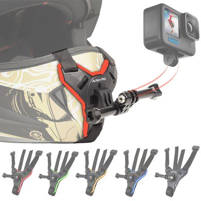Action Pro Motorcycle Helmet Chin Strap Mount Compatible with GoPro Hero 12, 11, 10, 9, 8, 7, (2018), 6, Hero Black, DJI Osmo Action 3/2, Insta 360, Session, Xiaomi Yi, SJCAM (Red)