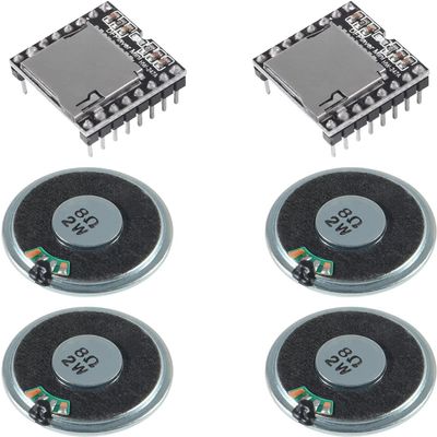 ALMOCN 2PCS YX5200 DFPlayer Mini MP3 Player Audio Module + 4PCS 2W 8Ohm Round Micro Speaker MP3 Voice Decode Board Supporting TF Card U-Disk IO/Serial Port/AD for Arduino