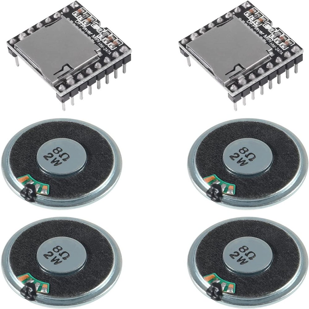 ALMOCN 2PCS YX5200 DFPlayer Mini MP3 Player Audio Module + 4PCS 2W 8Ohm Round Micro Speaker MP3 Voice Decode Board Supporting TF Card U-Disk IO/Serial Port/AD for Arduino
