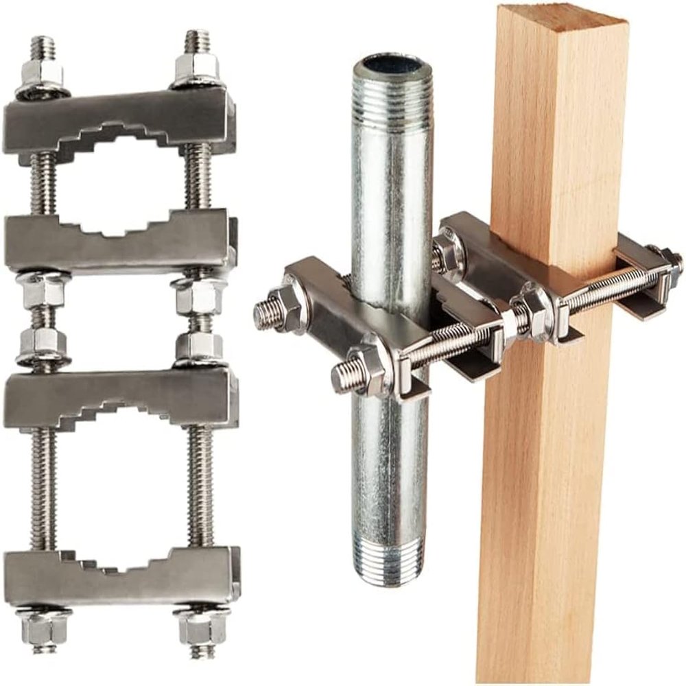 2 Pack Double Antenna Mast Clamp V Jaw Block 304 Stainless Steel TV Double Antenna Pole Holder Heavy Duty Pole to Pole Mounting Hardware Kit Bracket Holder for TV Ham, Flag Post, Umbrella, Parasols