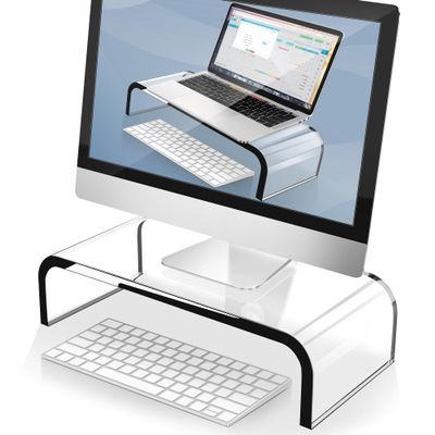 AboveTEK Acrylic Monitor Stand Clear Monitor Riser & Computer Desk Stand, Premium Acrylic Laptop Stand for Home Office, PC TV Stand with Keyboard Storage Heavy Duty Desk Riser