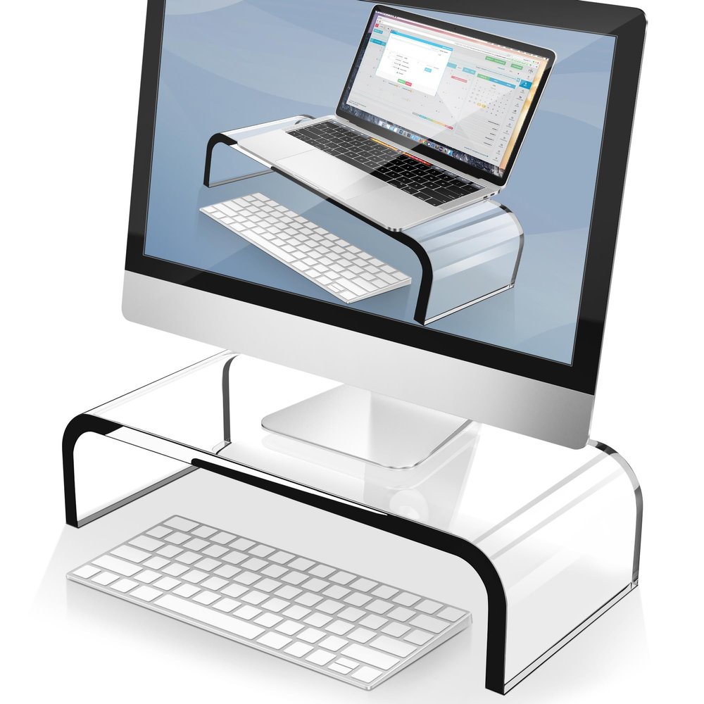 AboveTEK Acrylic Monitor Stand Clear Monitor Riser & Computer Desk Stand, Premium Acrylic Laptop Stand for Home Office, PC TV Stand with Keyboard Storage Heavy Duty Desk Riser