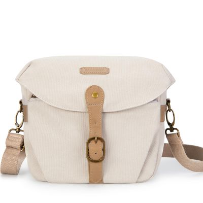 BAGSMART Camera Bag, SLR DSLR Canvas Crossbody Camera Case, Compact Camera Shoulder Bag with Rain Cover for Women and Men, Ivory White