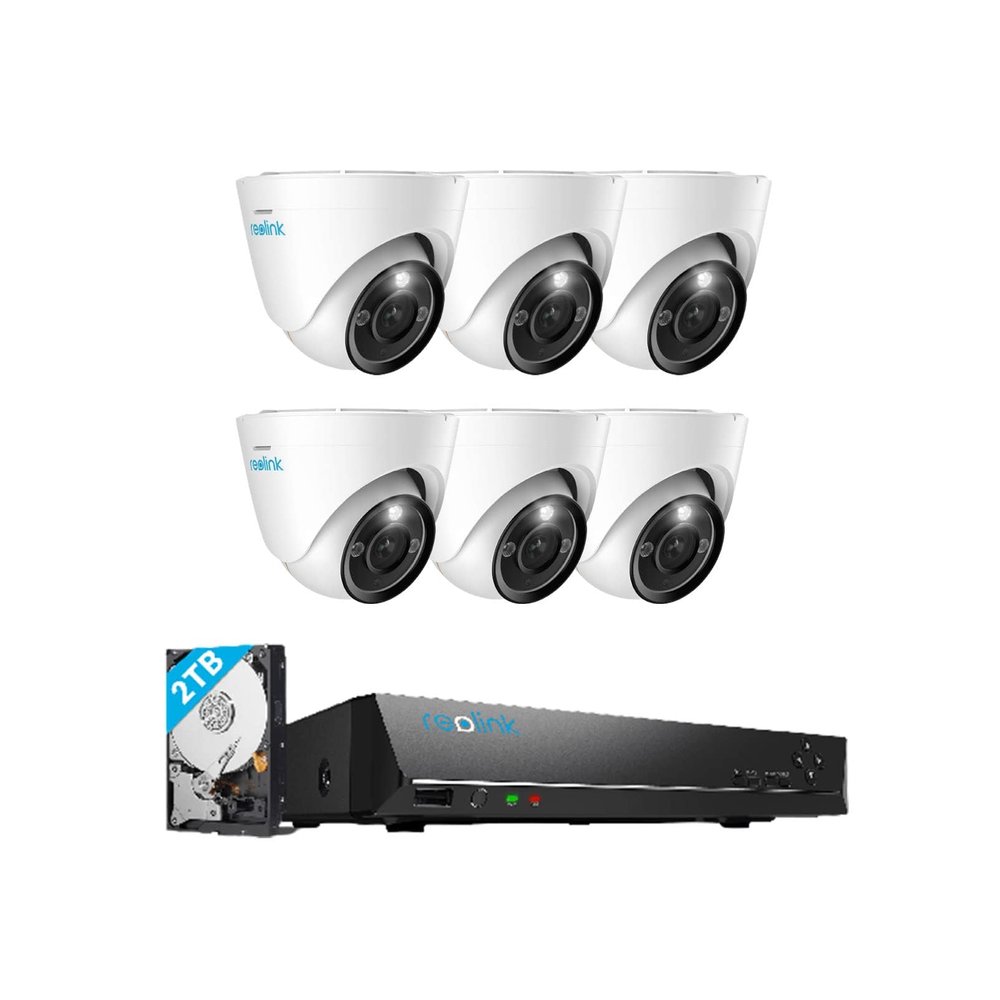 REOLINK 12MP PoE IP Camera Outdoor, 93 Wide Angle Dome Surveillance Cameras for Home Security, Human/Vehicle/Pet Detection, 700lm Color Night Vision, 6XRLC-1224A Bundle1x8ch NVR(2TB HDD)